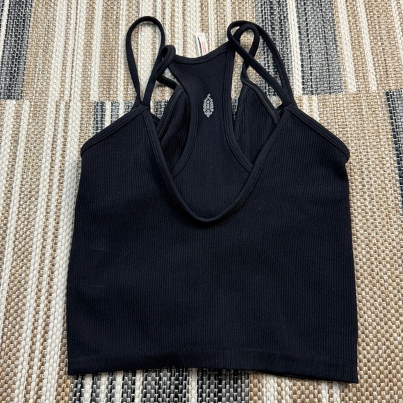 Free People Double The Fun Black Ribbed‎ V-Neck Tank Top Size M/L Women - Picture 3 of 9